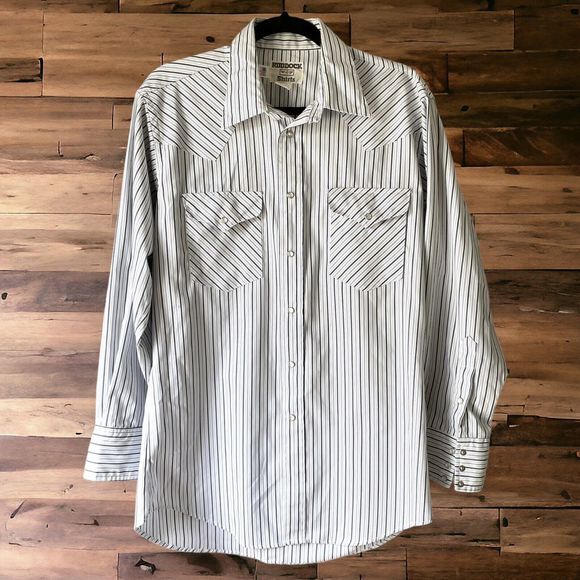RUDDOCK Flying R White Blue Striped Western Shirt Pearl Snaps Men’s 16/33 Tall - Picture 1 of 8